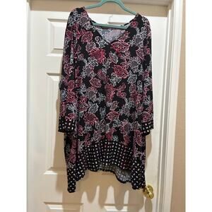 Susan Graver Liquid Knit Sharkbite Hem V-Neck Tunic Top 3X